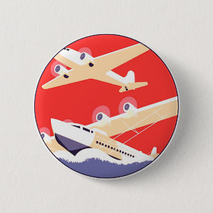 Badge Rond 5 Cm Avion en vol vintage WPA coloré