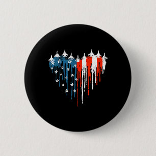 Badge Rond 5 Cm Avion Jet Coeur Rouge Blanc Bleu Américain Drapeau