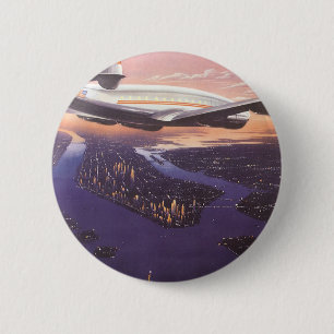 Badge Rond 5 Cm Avion vintage au-dessus de Hudson River, New York