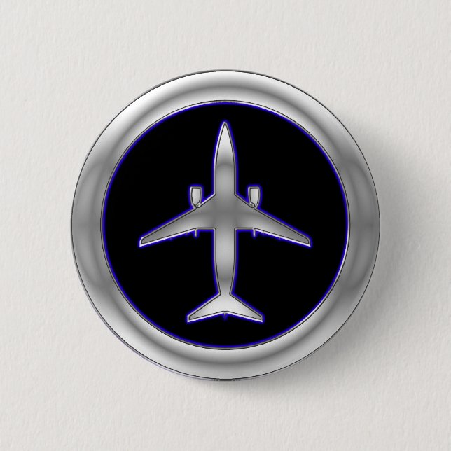 Badge Rond 5 Cm Avions à réaction argentés (Devant)