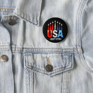 Badge Rond 5 Cm Avions de chasse du 4 juillet Usa Patriotique
