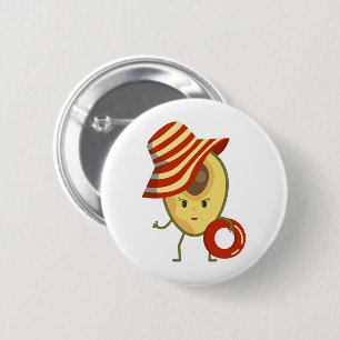 Badge Rond 5 Cm Avocado beach girl avec casquette de soleil et ann