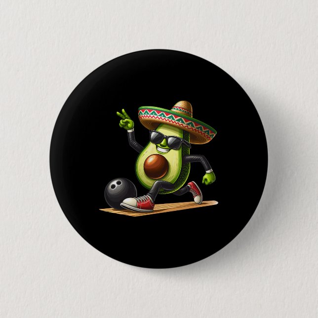 Badge Rond 5 Cm Avocado montrant des compétences de bowling Cinco  (Devant)