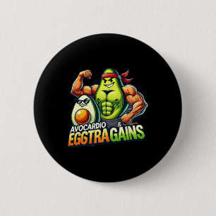Badge Rond 5 Cm Avocardio et Eggstra Gains Drôle Gym Fitness Et