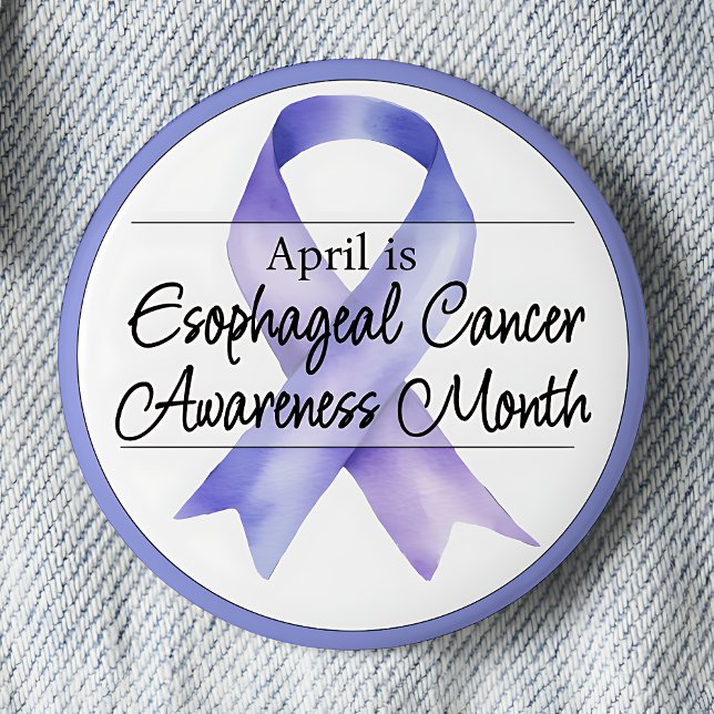 Badge Rond 5 Cm Avril Mois de sensibilisation au cancer de l'oesop (April is Esophageal Cancer Awareness Month pinback button.  Periwinkle awareness ribbon.)
