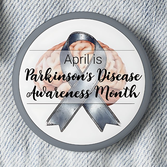 Badge Rond 5 Cm Avril Mois de sensibilisation au cerveau de la mal (April is Parkinson's Disease Awareness Month pinback button.)
