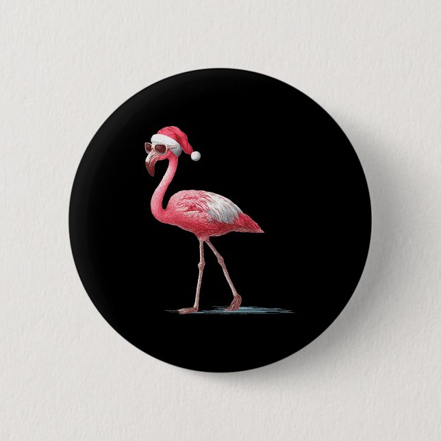 Badge Rond 5 Cm Awesome Cool Flamingo With Christmas Hat And Sungl (Devant)