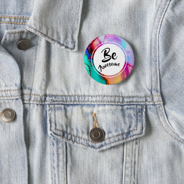 Badge Rond 5 Cm Awesome rose et turquoise Aquarelle Abstraite (En situation)