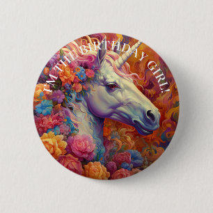 Badge Rond 5 Cm Awesome UNICORN Birthday GIRL