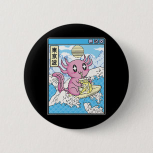 Badge Rond 5 Cm Axolotl de surf buvant du lait de Nana Kawaii Anim