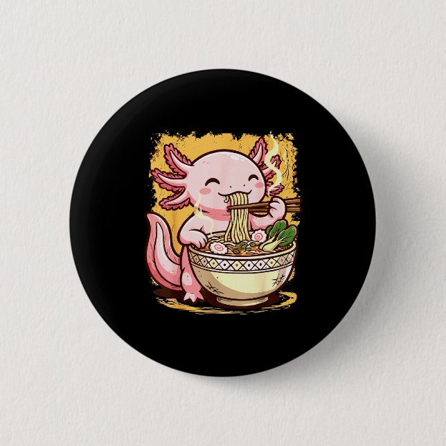 Badge Rond 5 Cm Axolotl Eating Ramen Noodles  (Devant)