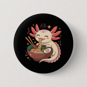 Badge Rond 5 Cm Axolotl Mignon Mange des Nouilles Ramen
