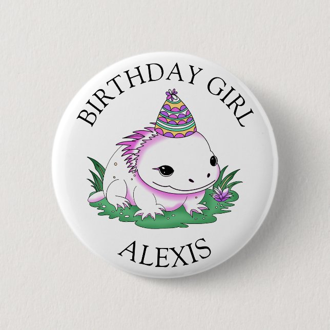 Badge Rond 5 Cm Axolotl rose et blanc Personnalisé Anniversaire fi (Devant)
