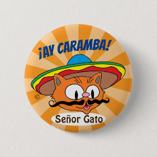 Badge Rond 5 Cm Ay Caramba ! Caricature Mustache Cat Señor Gato B
