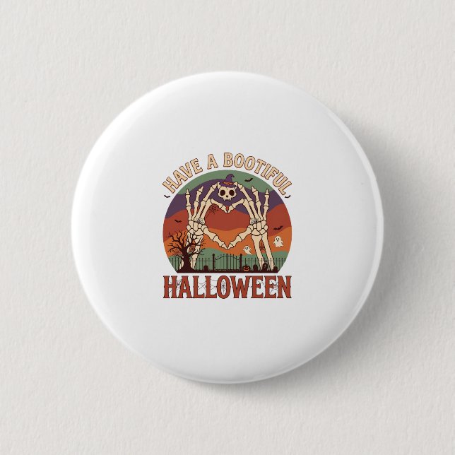 Badge Rond 5 Cm Ayez de belles mains de squelette de chat à crâne  (Devant)