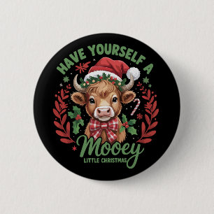 Badge Rond 5 Cm Ayez un joyeux petit Noël Vache des Highlands