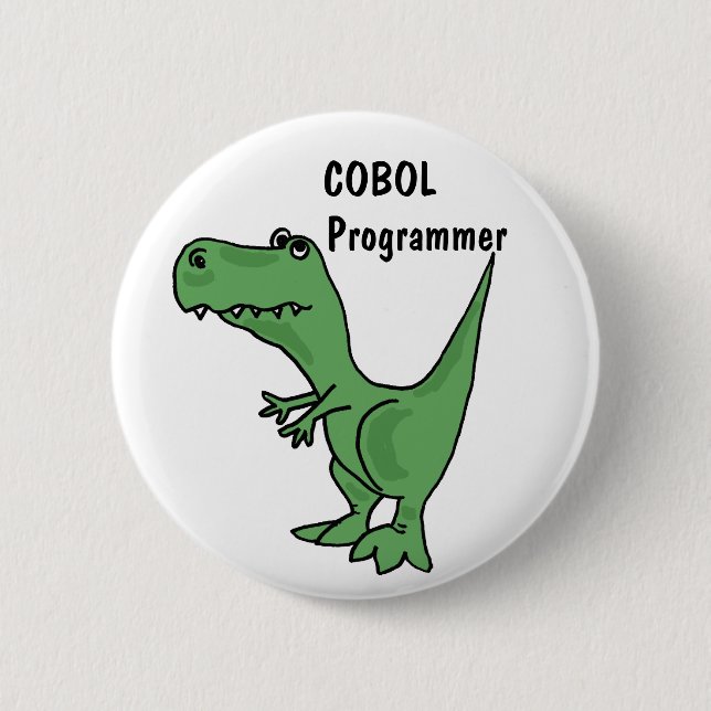 Badge Rond 5 Cm AZ- bouton de dinosaure de programmeur de COBOL (Devant)