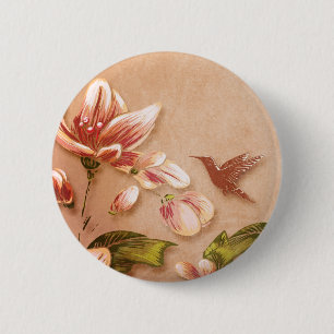 Badge Rond 5 Cm Azalées roses Vintage Floral sur Mariage Whiskey