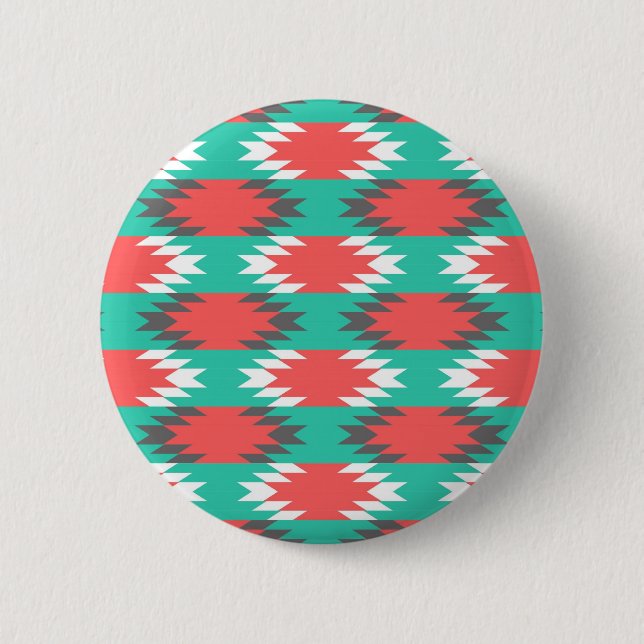 Badge Rond 5 Cm Aztec Amérindien Turquoise et Motif rose (Devant)