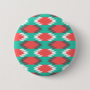 Badge Rond 5 Cm Aztec Amérindien Turquoise et Motif rose