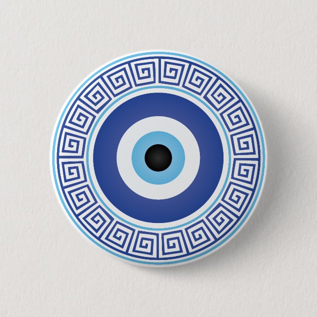 Badge Rond 5 Cm Aztèque Cercle grec Clé Mal Oeil Bleu Bleu (Devant)