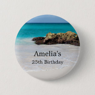 Badge Rond 5 Cm Azure Ocean Sandy Beach Photo Anniversaire