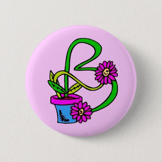 Badge Rond 5 Cm B - Bouton Monogramme Fleurs (Devant)