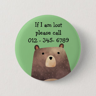 Badge Rond 5 Cm B est pour Bear, Child Emergency Contact