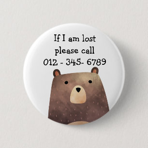 Badge Rond 5 Cm B est pour Bear, Child Emergency Contact
