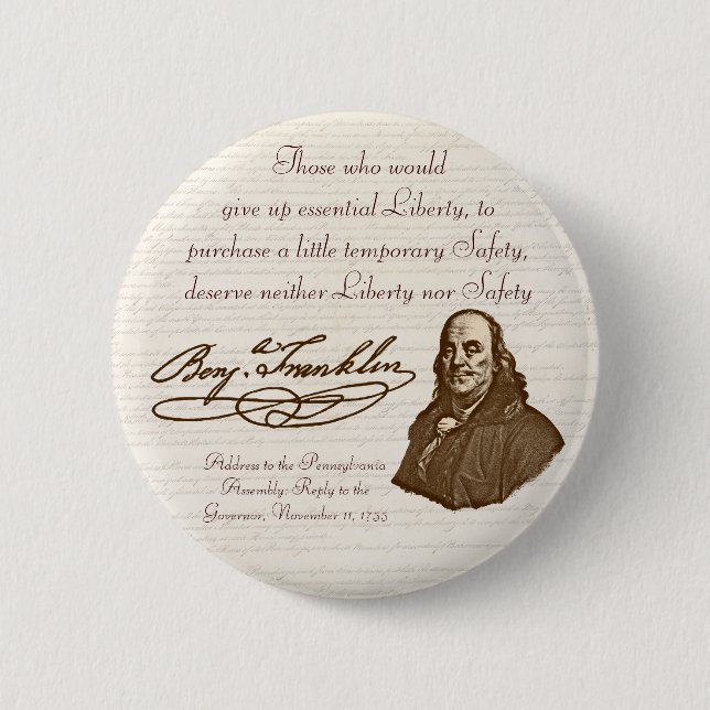 Badge Rond 5 Cm B. Franklin : Liberté et sécurité - bouton #2 (Devant)