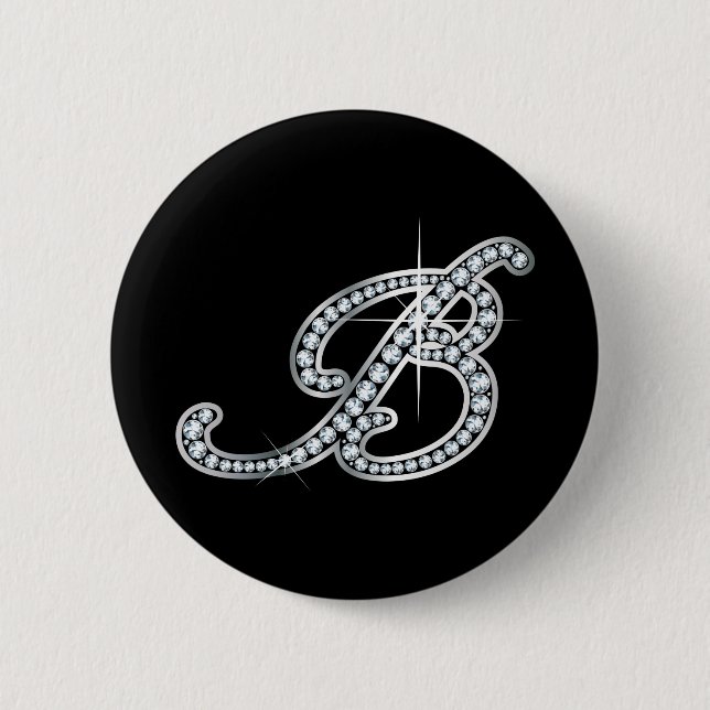 Badge Rond 5 Cm B script "Diamond Bling" (Devant)