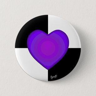 Badge Rond 5 Cm B&W Purple Hearts Beating