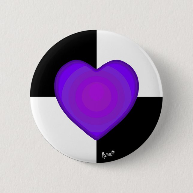 Badge Rond 5 Cm B&W Purple Hearts Beating (Devant)
