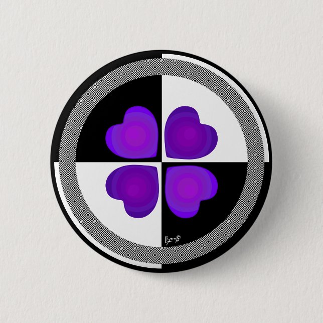 Badge Rond 5 Cm B&W Purple Hearts Beating (Devant)