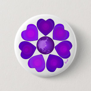 Badge Rond 5 Cm B&W Purple Hearts Beating