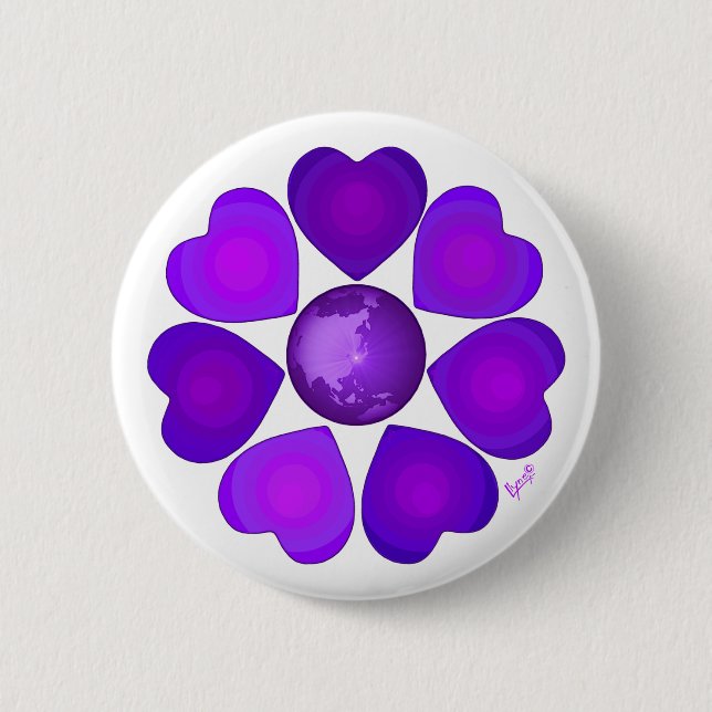 Badge Rond 5 Cm B&W Purple Hearts Beating (Devant)