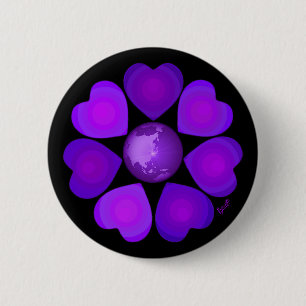 Badge Rond 5 Cm B&W Purple Hearts Beating