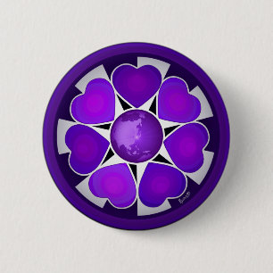 Badge Rond 5 Cm B&W Purple Hearts Beating