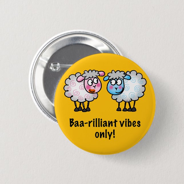 Badge Rond 5 Cm Baa-rilliant - Cute Cartoon Sheep Pair (Devant & derrière)
