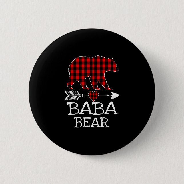 Badge Rond 5 Cm Baba Bear Rouge Plaid Buffalo Flèche de Noël Pyjam (Devant)
