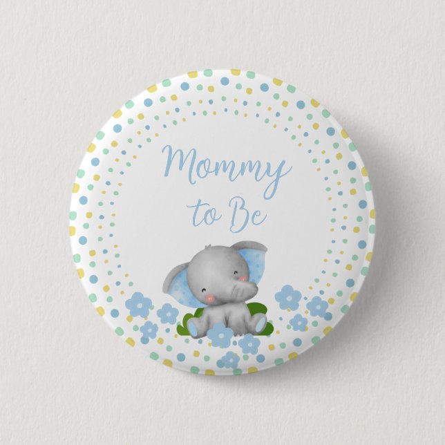 Badge Rond 5 Cm Baby Elephant Maman to Be Pin - Bleu (Devant)