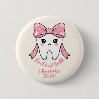 Badge Rond 5 Cm Baby First Tooth Pink Bow Milestone Kawaii Tooth