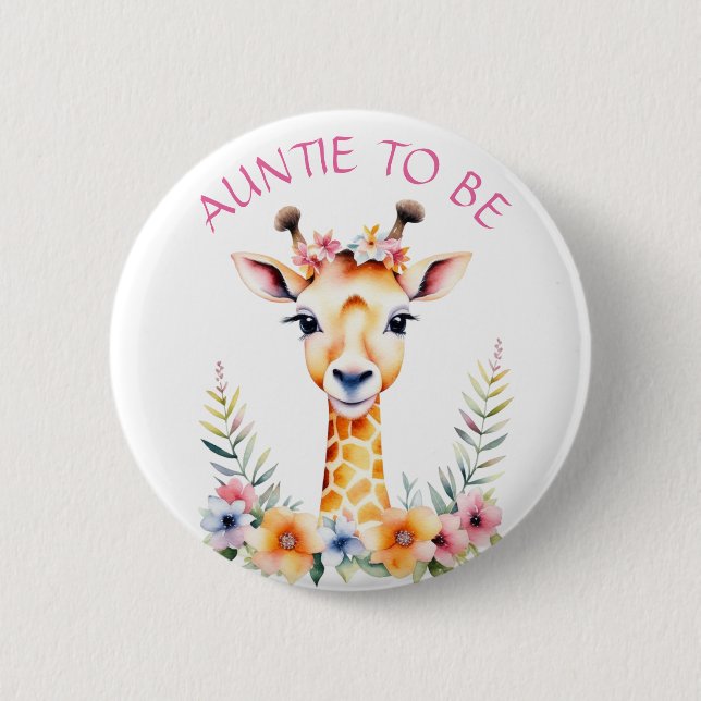 Badge Rond 5 Cm Baby Giraffe Floral, Tante à être | BABY SHOWER (Devant)