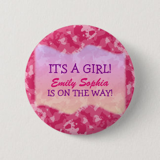 Badge Rond 5 Cm Baby Girl - Camo rose Baby shower à thème