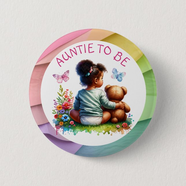 Badge Rond 5 Cm Baby Girl et son ours en peluche | Tante (Devant)