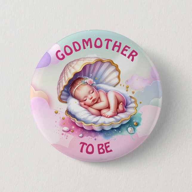 Badge Rond 5 Cm Baby Girl in Seashell Baby shower Godmère être (Devant)