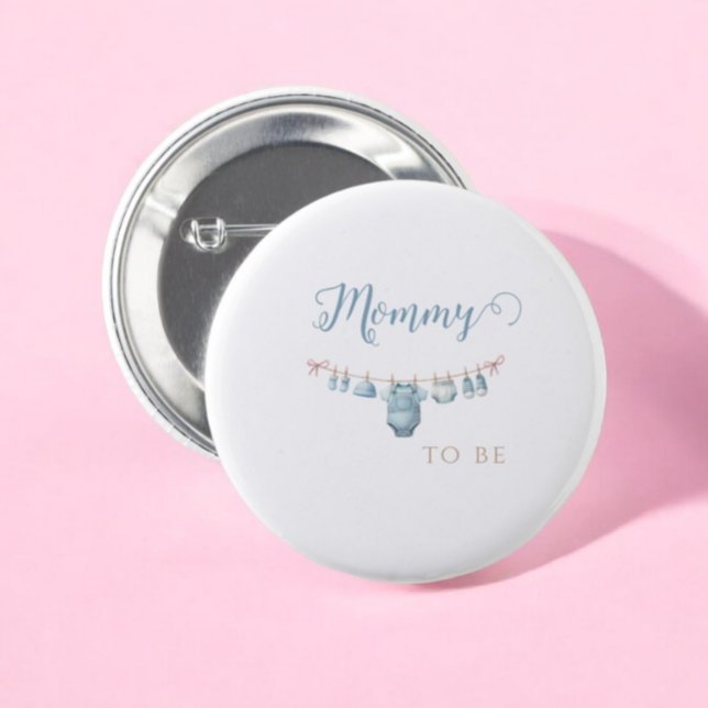Badge Rond 5 Cm Baby In Bloom Blue Maman pour être Baby shower (Créateur téléchargé)