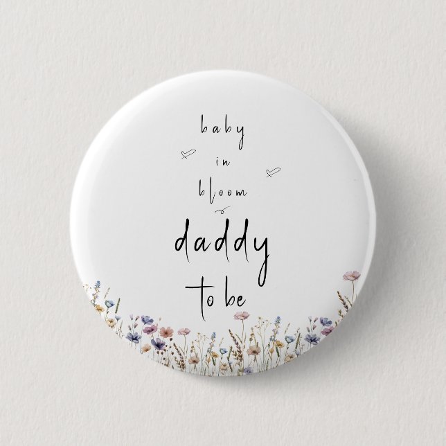 Badge Rond 5 Cm Baby In Bloom Fleur sauvage Baby shower papa-to-be (Devant)