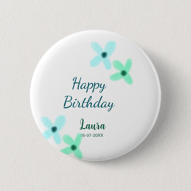 Badge Rond 5 Cm Baby kids 1st birthday add name blue green pastel  (Devant)