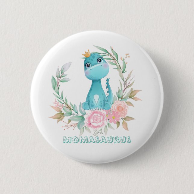 Badge Rond 5 Cm Baby shower Aqua Cute Dinosaur Peony Momasaurs (Devant)